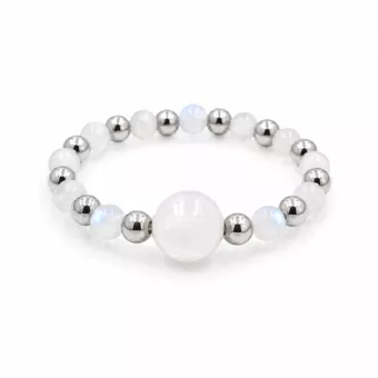 Anello in argento con perla e pietra di luna bianca