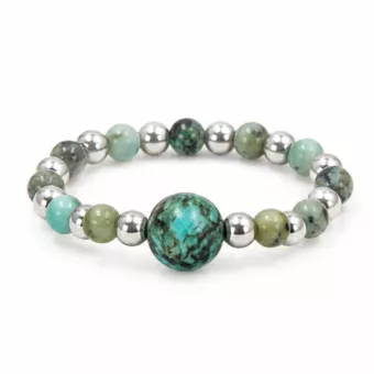 Anello con perline in argento e turchese africano