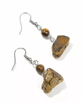 Orecchini in Argento in Acciaio Inossidabile Occhio di Tigre Grezzo A 3.5 cm