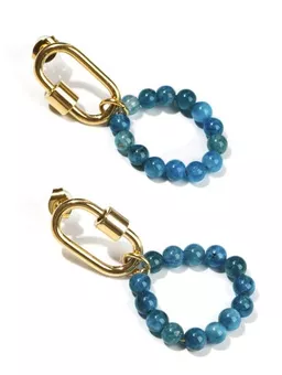 Orecchini a cerchio dorati in acciaio inossidabile con apatite blu A 3.8 cm