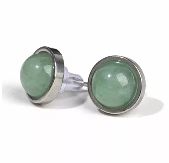 Orecchini a bottone rotondi con avventurina verde in acciaio inossidabile da 10 mm