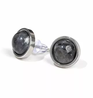 Orecchini a bottone rotondi in acciaio inossidabile Larvikite da 10 mm