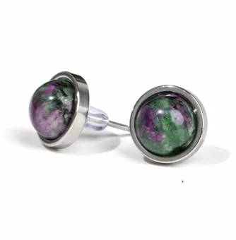 Orecchini Rotondi in Acciaio Inossidabile con Rubino Zoisite A Stud 10mm