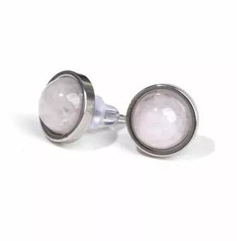 Orecchini Rotondi in Quarzo Rosa A a Perno 10 mm