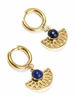 Orecchini in acciaio inossidabile placcato oro con lapislazzuli azteco AA 33 mm