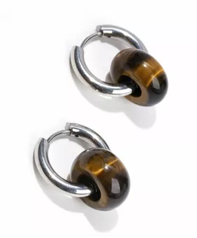 Orecchini Hope in acciaio inossidabile argento con occhio di tigre da 18 mm