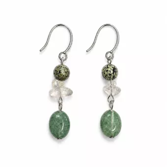 Orecchini – Diaspro Zebrato Verde, Cristallo di Rocca e Avventurina Verde