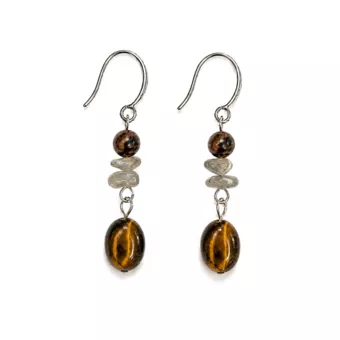 Orecchini – Ossidiana Mogano, Labradorite e Occhio di Tigre
