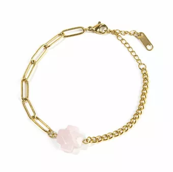 Braccialetto Croce Quarzo Rosa A in Acciaio Inossidabile Dorato 16cm