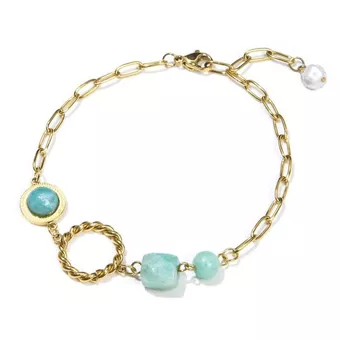 Bracciale Amazzonite A in acciaio inossidabile dorato 23 cm