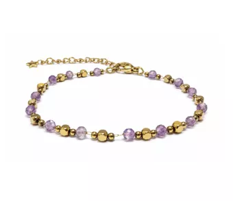 Bracciale Energia in Ametista A – Perline Dorate