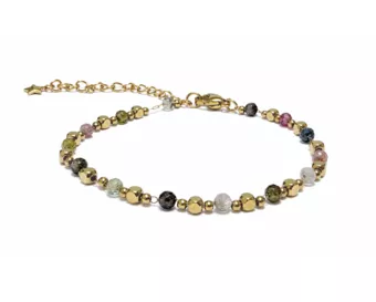 Bracciale Energia in Tormalina Multicolore A – Perline Dorate