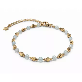 Bracciale Energia in Acquamarina AA – Perline Dorate