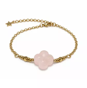 Bracciale Portafortuna in Quarzo Rosa A – Trifoglio