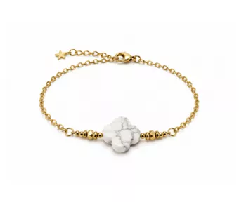 Bracciale Portafortuna in Howlite A – Trifoglio