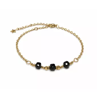 Bracciale Portafortuna in Tormalina Nera A – Perle Quadrate Sfaccettate