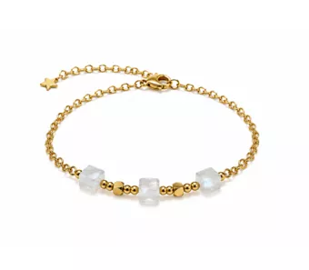 Bracciale Portafortuna in Pietra di Luna Bianca AA – Perle Quadrate Sfaccettate