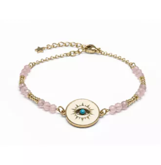 Bracciale di Protezione in Quarzo Rosa A – Medaglione Occhio Protettivo