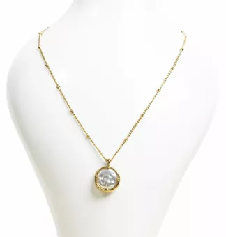 Collana a catena in acciaio inossidabile dorato Ciondolo rotondo con perla barocca A