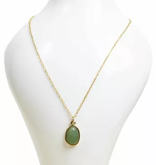 Collana in Acciaio Inossidabile Dorato con Ciondolo Geometrico in Avventurina Verde A 15mm
