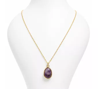 Collana in Acciaio Inossidabile Dorato con Ciondolo Geometrico in Ametista AA 15mm