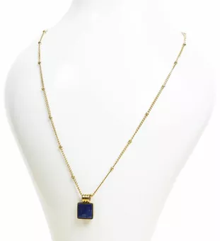 Collana a catena in acciaio inossidabile dorato con pendente quadrato in lapislazzuli AA