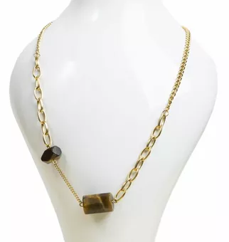Collana in Acciaio Inossidabile Dorato Occhio di Tigre A 48cm