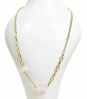 Collana in Acciaio Inossidabile Dorato Quarzo Rosa A 48cm