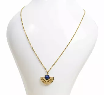 Collana in Acciaio Inossidabile Dorato con Pendente Azteco in Lapislazzuli AA 6mm