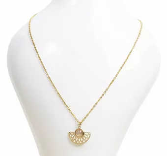 Collana in Acciaio Inossidabile Dorato con Ciondolo Azteco in Quarzo Rosa da 6 mm