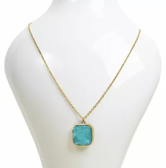 Collana in acciaio inossidabile dorato con pendente quadrato in amazzonite AA