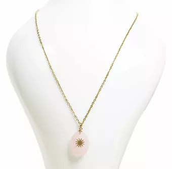 Collana in Acciaio Inossidabile Dorato con Ciondolo in Quarzo Rosa AA Sfaccettato e Stella