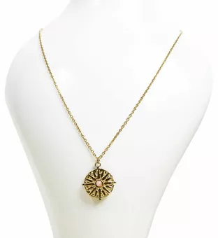 Collana in Acciaio Inossidabile Dorato Sole con Quarzo Rosa A