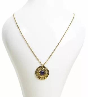 Collana in Acciaio Inossidabile Dorato con Ciondolo Rotondo in Ametista A 18.6mm