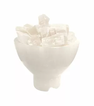 Ciotola per lampada in selenite con ciottoli di selenite, 16 cm, 2-3 kg