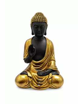 Statua Buddha Abhaya Nero e Dorato in Resina 16 cm