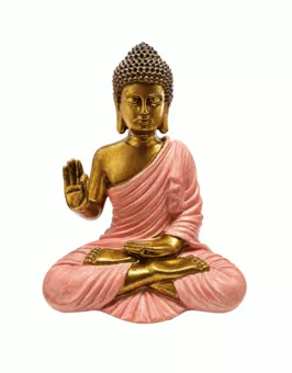 Statua Buddha Abhaya Rosa e Dorata in Resina 23 cm