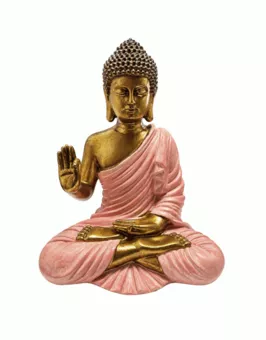 Statua Buddha Abhaya Rosa e Dorata in Resina 23 cm