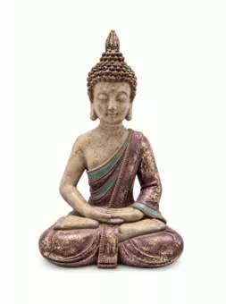 Statua di Buddha in Meditazione Viola e Dorata in Resina 31 cm