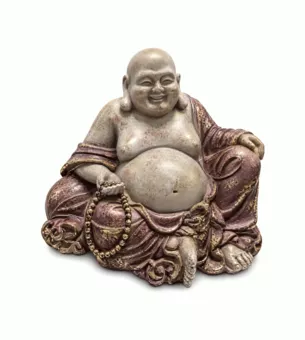 Statua Buddha Ridente Viola e Dorata in Resina 16 cm