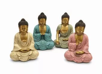 Set di 4 Statue Buddha della Meditazione Multicolori in Resina 10 cm