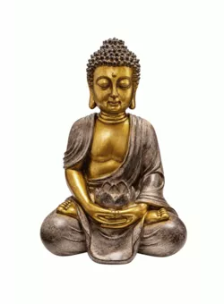 Statua Buddha Meditazione con Loto Dorata e Tortora in Resina 30 cm
