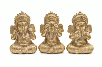 Set di 3 Statue Ganesh della Saggezza Dorate in Resina 12 cm