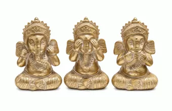 Set di 3 Statue Ganesh della Saggezza Dorate in Resina 12 cm