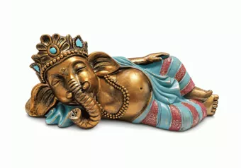 Statua Ganesh Sdraiato Blu Turchese e Dorato in Resina 31 cm