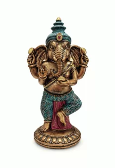 Statua di Ganesh in Piedi Blu Turchese e Dorata in Resina 32 cm