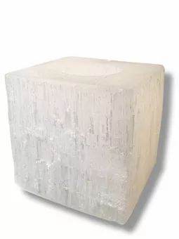 Candelabro a cubo in selenite grezza, 7 cm, 0,7-1 kg