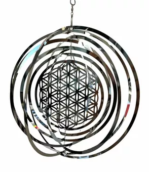 Campanello a vento in acciaio 3D Fiore della vita 10 cm