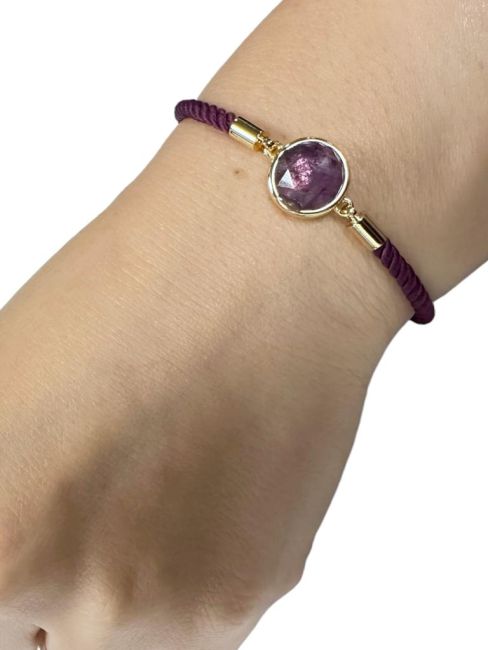 Bracciale in corda di ottone con ametista tonda sfaccettata da 12 mm