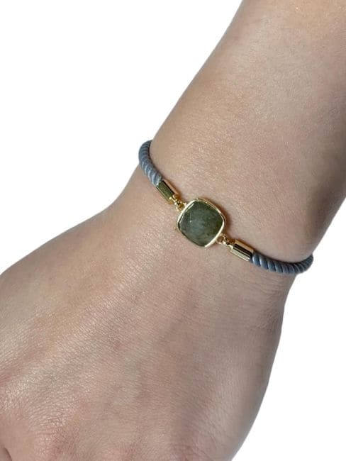 Bracciale in corda di ottone con labradorite quadrata sfaccettata da 11 mm